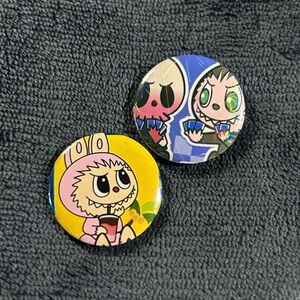 Labubu 1.25” Handmade Holographic Buttons - Set of 2